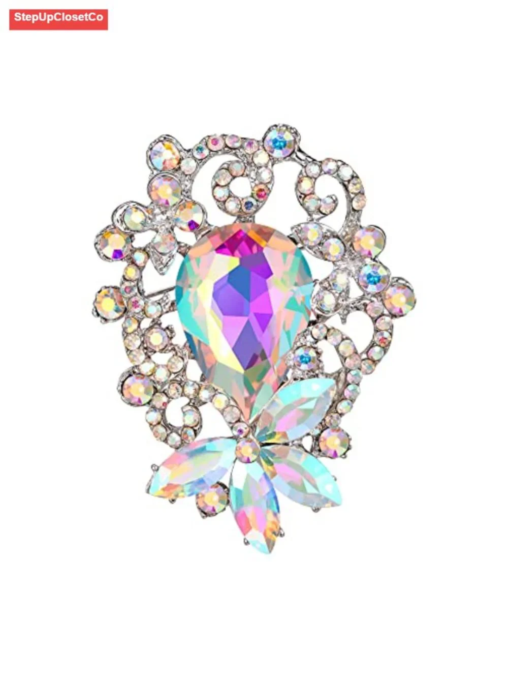 Crystal Teardrop Marquise Bouquet Brooch Pin for Women, 2.5in, Gift